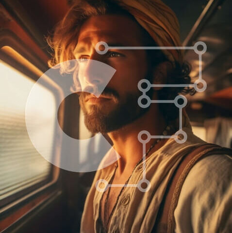 Intra Συλλεκτικό Ξύλινο Παζλ Plywood  4mm - Πορτρέτο ενός άνδρα που φορά τουρμπάνι και σάλι σε ένα τρένο Σε Ξύλινο Κουτί - Διαστάσεις Puzzle: 10x10 cm – 25 κομμάτια - Image 1