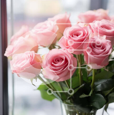 Intra Συλλεκτικό Ξύλινο Παζλ Plywood  4mm - Φρέσκα ροζ τριαντάφυλλα σε γυάλινο βάζο από ανοιχτό παράθυρο Σε Ξύλινο Κουτί - Διαστάσεις: 10x10 cm – 25 κομμάτια - Image 1