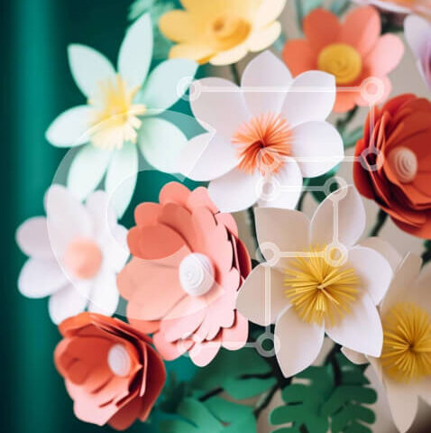 Intra Συλλεκτικό Ξύλινο Παζλ Plywood  4mm - Πολύχρωμο χάρτινο μπουκέτο λουλουδιών σε βάζο Σε Ξύλινο Κουτί - Διαστάσεις Puzzle: 10x10 cm – 25 κομμάτια - Image 1