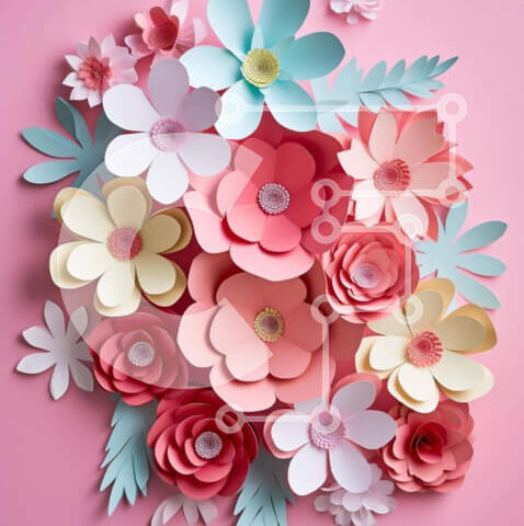 Intra Συλλεκτικό Ξύλινο Παζλ Plywood  4mm - Σύνθεση πολύχρωμων λουλουδιών από χαρτί σε ροζ φόντο Σε Ξύλινο Κουτί - Διαστάσεις Puzzle: 10x10 cm – 25 κομμάτια - Image 1