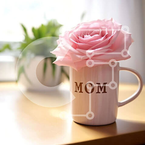 Intra Συλλεκτικό Ξύλινο Παζλ Plywood 4mm - Κούπα καφέ Mom με ροζ τριαντάφυλλο Σε Ξύλινο Κουτί - Διαστάσεις: 10x10 cm – 25 κομμάτια - Image 1