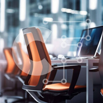 Intra Συλλεκτικό Ξύλινο Παζλ Plywood  4mm - Σύγχρονος χώρος εργασίας γραφείου με πορτοκαλί καρέκλες και οθόνες υπολογιστών Σε Ξύλινο Κουτί - Διαστάσεις Puzzle: 10x10 cm – 25 κομμάτια - Image 1