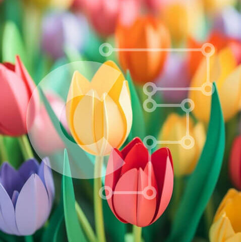 Intra Συλλεκτικό Ξύλινο Παζλ Plywood 4mm - Πολύχρωμες χάρτινες τουλίπες σε διάταξη κήπου Σε Ξύλινο Κουτί - Διαστάσεις: 10x10 cm – 25 κομμάτια - Image 1