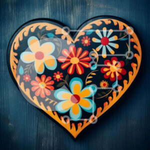 Intra Συλλεκτικό Ξύλινο Παζλ Plywood  4mm - Πολύχρωμο διακοσμητικό αντικείμενο σε σχήμα καρδιάς σε ξύλινο φόντο Σε Ξύλινο Κουτί - Διαστάσεις: 10x10 cm – 25 κομμάτια