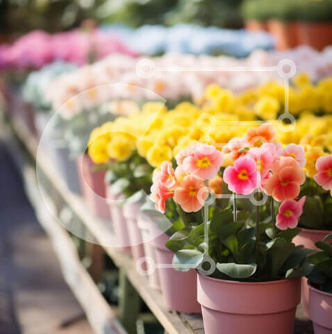 Intra Συλλεκτικό Ξύλινο Παζλ Plywood  4mm - Επίδειξη πολύχρωμων λουλουδιών σε γλάστρες σε αγορά ή ανθοπωλείο Σε Ξύλινο Κουτί - Διαστάσεις: 10x10 cm – 25 κομμάτια - Image 1