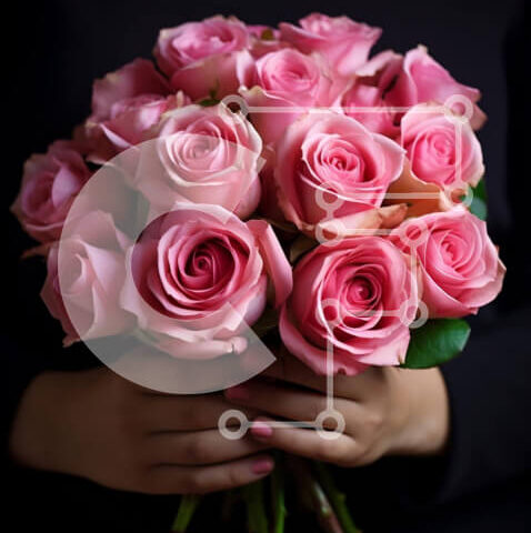 Intra Συλλεκτικό Ξύλινο Παζλ Plywood  4mm - Γυναίκα που κρατά ροζ τριαντάφυλλο μπουκέτο Σε Ξύλινο Κουτί - Διαστάσεις Puzzle: 10x10 cm – 25 κομμάτια - Image 1