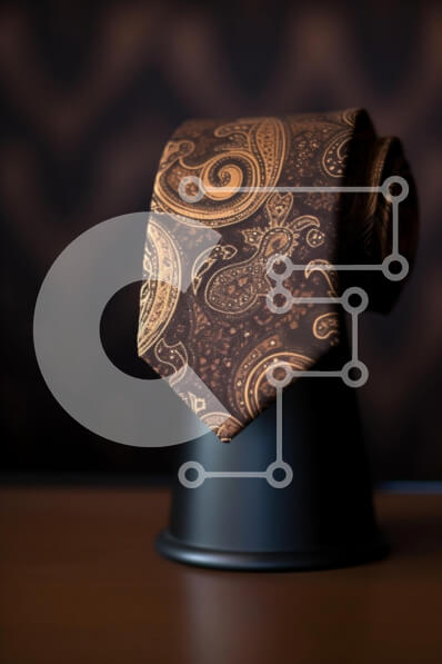 Intra Συλλεκτικό Ξύλινο Παζλ Plywood  4mm - Καφέ και χρυσή γραβάτα με μοτίβο Paisley σε κομψό μαύρο σταντ Σε Ξύλινο Κουτί - Διαστάσεις Puzzle: 10x10 cm – 25 κομμάτια