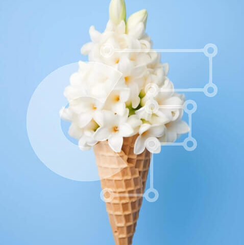 Intra Συλλεκτικό Ξύλινο Παζλ Plywood  4mm - Κώνος παγωτού με λευκά λουλούδια σε μπλε φόντο Σε Ξύλινο Κουτί - Διαστάσεις Puzzle: 10x10 cm – 25 κομμάτια - Image 1