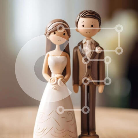 Intra Συλλεκτικό Ξύλινο Παζλ Plywood 4mm - Τοπέρ για γαμήλια τούρτα με τη νύφη και τον γαμπρό σε ημιτελές τραπέζι Σε Ξύλινο Κουτί - Διαστάσεις: 10x10 cm – 25 κομμάτια - Image 1