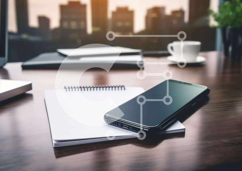 Intra Συλλεκτικό Ξύλινο Παζλ Plywood  4mm - Επιφάνεια εργασίας με Smartphone, Notebook και φλιτζάνι καφέ Σε Ξύλινο Κουτί - Διαστάσεις Puzzle: 10x10 cm – 25 κομμάτια