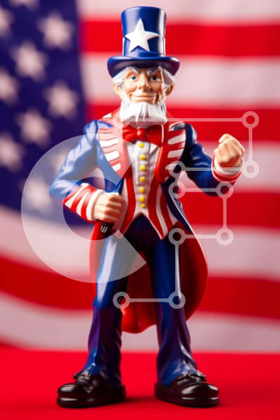 Intra Συλλεκτικό Ξύλινο Παζλ Plywood  4mm - Φιγούρα παιχνιδιού του θείου Σαμ μπροστά από την αμερικανική σημαία Σε Ξύλινο Κουτί - Διαστάσεις: 10x10 cm – 25 κομμάτια