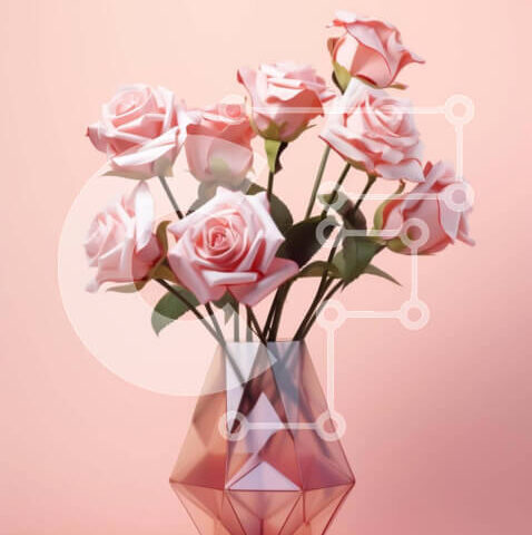 Intra Συλλεκτικό Ξύλινο Παζλ Plywood  4mm - Πολυγωνικό ροζ λουλούδι Origami σε γυάλινο βάζο Σε Ξύλινο Κουτί - Διαστάσεις Puzzle: 10x10 cm – 25 κομμάτια - Image 1