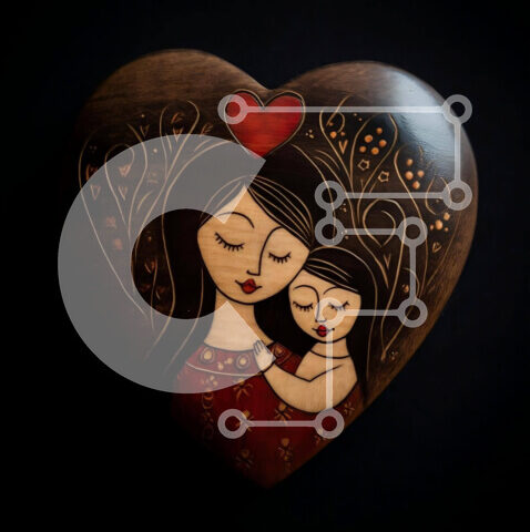 Intra Συλλεκτικό Ξύλινο Παζλ Plywood  4mm - Ξύλινο κουτί σε σχήμα καρδιάς με σχέδιο μητέρας και παιδιού Σε Ξύλινο Κουτί - Διαστάσεις Puzzle: 10x10 cm – 25 κομμάτια - Image 1