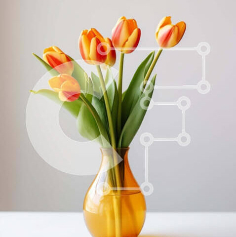 Intra Συλλεκτικό Ξύλινο Παζλ Plywood 4mm - Φρέσκες πορτοκαλί τουλίπες σε βάζο σε λευκό τραπέζι Σε Ξύλινο Κουτί - Διαστάσεις: 10x10 cm – 25 κομμάτια - Image 1