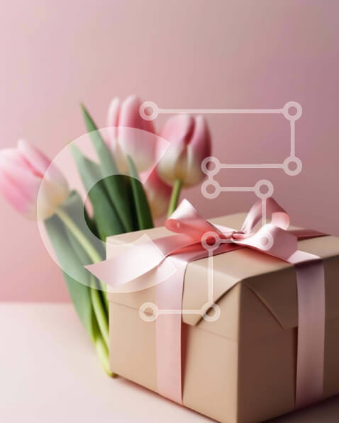 Intra Συλλεκτικό Ξύλινο Παζλ Plywood  4mm - Κομψό κουτί δώρου με ροζ τουλίπες σε ροζ φόντο Σε Ξύλινο Κουτί - Διαστάσεις: 10x10 cm – 25 κομμάτια