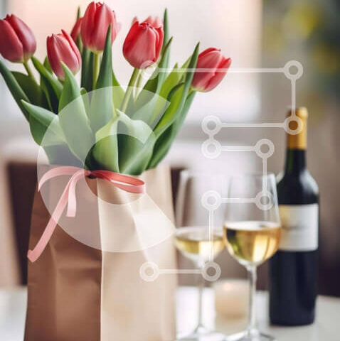 Intra Συλλεκτικό Ξύλινο Παζλ Plywood 4mm - Ρομαντικό τραπέζι με κόκκινες τουλίπες και κρασί Σε Ξύλινο Κουτί - Διαστάσεις: 10x10 cm – 25 κομμάτια - Image 1