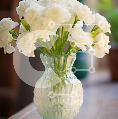 Intra Συλλεκτικό Ξύλινο Παζλ Plywood 4mm - Φρέσκα λευκά γαρίφαλα σε γυάλινο βάζο Σε Ξύλινο Κουτί - Διαστάσεις: 10x10 cm – 25 κομμάτια - Image 1