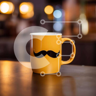 Intra Συλλεκτικό Ξύλινο Παζλ Plywood 4mm - Πορτοκαλί κούπα καφέ με σχέδιο μουστάκι Σε Ξύλινο Κουτί - Διαστάσεις: 10x10 cm – 25 κομμάτια - Image 1