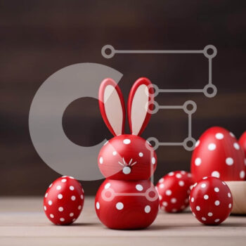 Intra Συλλεκτικό Ξύλινο Παζλ Plywood  4mm - Διακόσμηση Πασχαλινών Τραπεζιών με Κόκκινα ειδώλια λαγουδάκι και λευκά αυγά Σε Ξύλινο Κουτί - Διαστάσεις Puzzle: 10x10 cm – 25 κομμάτια - Image 1