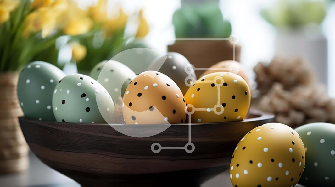 Intra Συλλεκτικό Ξύλινο Παζλ Plywood  4mm - Πολύχρωμα Πασχαλινά αυγά σε ξύλινο μπολ με τουλίπες Σε Ξύλινο Κουτί - Διαστάσεις: 10x10 cm – 25 κομμάτια