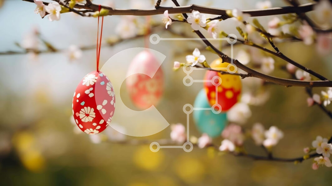 Intra Συλλεκτικό Ξύλινο Παζλ Plywood  4mm - Πολύχρωμα Πασχαλινά αυγά που κρέμονται από ένα κλαδί δέντρου Σε Ξύλινο Κουτί - Διαστάσεις: 10x10 cm – 25 κομμάτια