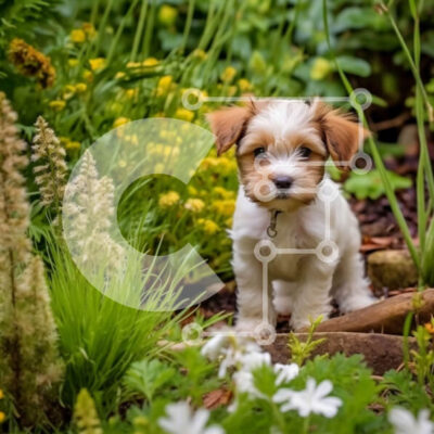 Intra Συλλεκτικό Ξύλινο Παζλ Plywood  4mm - Αξιολάτρευτο σκυλί σε έναν όμορφο κήπο με πολύχρωμα λουλούδια και φυτά Σε Ξύλινο Κουτί - Διαστάσεις: 10x10 cm – 25 κομμάτια - Image 1