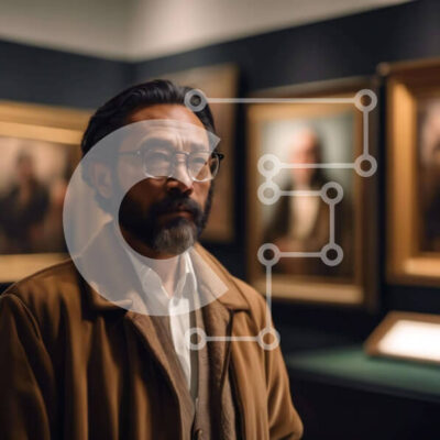 Intra Συλλεκτικό Ξύλινο Παζλ Plywood  4mm - Άνθρωπος στην γκαλερί τέχνης κοιτάζοντας πίνακες ζωγραφικής Σε Ξύλινο Κουτί - Διαστάσεις Puzzle: 10x10 cm – 25 κομμάτια - Image 1