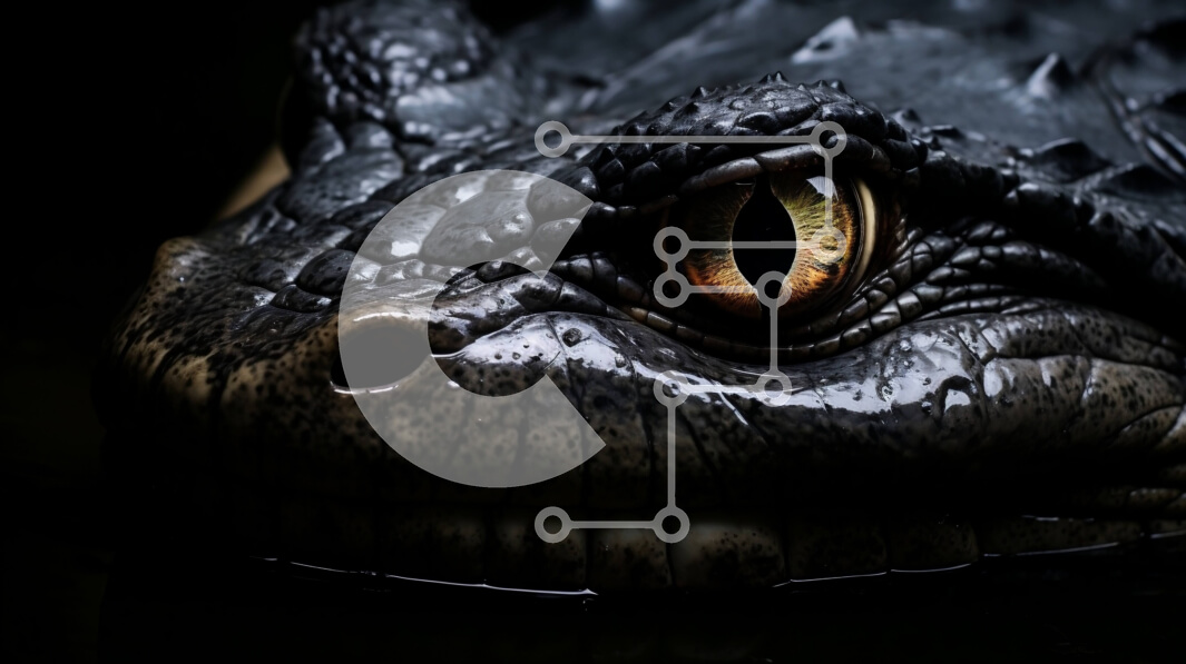 Intra Συλλεκτικό Ξύλινο Παζλ Plywood  4mm - Κοντινό πλάνο του κεφαλιού του αλιγάτορα με σκούρο φόντο Σε Ξύλινο Κουτί - Διαστάσεις: 10x10 cm – 25 κομμάτια