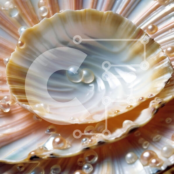 Intra Συλλεκτικό Ξύλινο Παζλ Plywood  4mm - Κοντινή εικόνα του μαργαριταρένιου κοχυλιού στρειδιών με σταγονίδια νερού Σε Ξύλινο Κουτί - Διαστάσεις: 10x10 cm – 25 κομμάτια