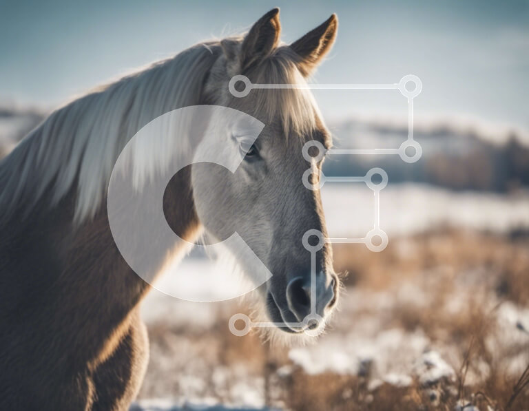 Intra Συλλεκτικό Ξύλινο Παζλ Plywood  4mm - Καφέ και άσπρο άλογο στο χιονισμένο πεδίο Σε Ξύλινο Κουτί - Διαστάσεις: 10x10 cm – 25 κομμάτια