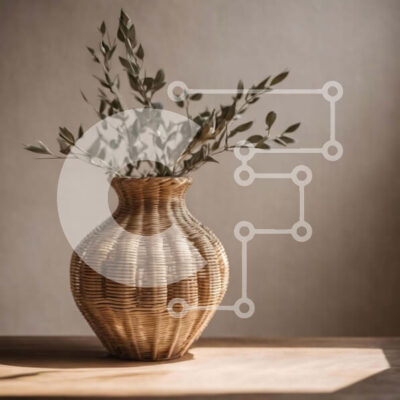 Intra Συλλεκτικό Ξύλινο Παζλ Plywood  4mm - Ψάθινο βάζο με διάταξη πράσινα φύλλα Σε Ξύλινο Κουτί - Διαστάσεις: 10x10 cm – 25 κομμάτια - Image 1