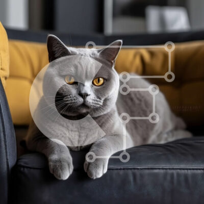 Intra Συλλεκτικό Ξύλινο Παζλ Plywood  4mm - Αξιολάτρευτη γκρίζα γάτα που κάθεται σε έναν μαύρο δερμάτινο καναπέ Σε Ξύλινο Κουτί - Διαστάσεις: 10x10 cm – 25 κομμάτια - Image 1