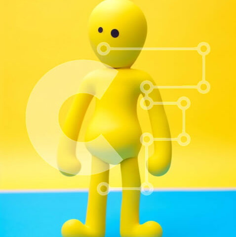 Intra Συλλεκτικό Ξύλινο Παζλ Plywood 4mm - Χαρούμενο κίτρινο παιχνίδι φιγούρα σε αφηρημένο μπλε και κίτρινο φόντο Σε Ξύλινο Κουτί - Διαστάσεις Puzzle: 10x10 cm – 25 κομμάτια - Image 1