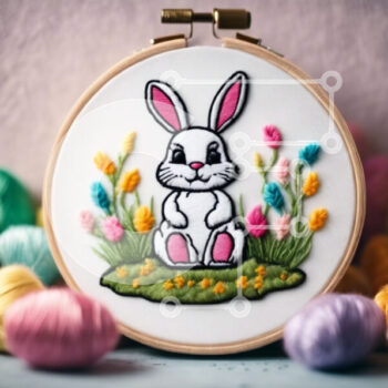 Intra Συλλεκτικό Ξύλινο Παζλ Plywood  4mm - Πολύχρωμο πασχαλινό τσέρκι κεντήματος με λαγουδάκι Σε Ξύλινο Κουτί - Διαστάσεις Puzzle: 10x10 cm – 25 κομμάτια - Image 1