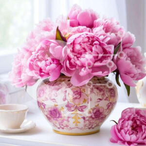 Intra Συλλεκτικό Ξύλινο Παζλ Plywood  4mm - Επιτραπέζιο με ροζ λουλούδια και φλιτζάνια τσαγιού Σε Ξύλινο Κουτί - Διαστάσεις Puzzle: 10x10 cm – 25 κομμάτια