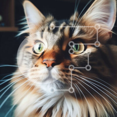 Intra Συλλεκτικό Ξύλινο Παζλ Plywood  4mm - Αξιολάτρευτο κοντινό πλάνο μιας χνουδωτής γάτας με λαμπερά πράσινα μάτια Σε Ξύλινο Κουτί - Διαστάσεις: 10x10 cm – 25 κομμάτια - Image 1