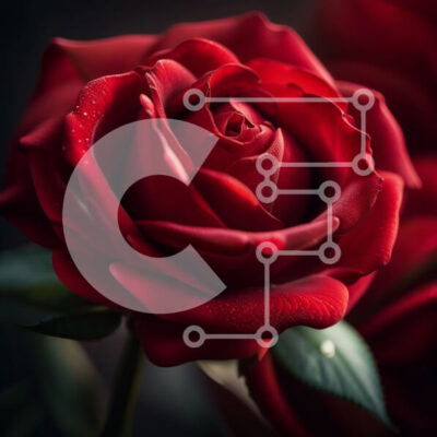 Intra Συλλεκτικό Ξύλινο Παζλ Plywood 4mm - Εκπληκτικό κοντινό πλάνο ενός κόκκινου τριαντάφυλλου σε πλήρη άνθιση με σταγονίδια δροσιάς Σε Ξύλινο Κουτί - Διαστάσεις: 10x10 cm – 25 κομμάτια - Image 1