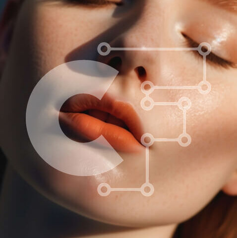 Intra Συλλεκτικό Ξύλινο Παζλ Plywood  4mm - Τολμηρό και όμορφο: Κοντινό πλάνο του γυναικείου προσώπου με πορτοκαλί κραγιόν και φακίδες Σε Ξύλινο Κουτί - Διαστάσεις Puzzle: 10x10 cm – 25 κομμάτια - Image 1