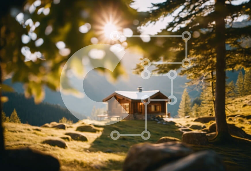 Intra Συλλεκτικό Ξύλινο Παζλ Plywood  4mm - Ειδυλλιακή ορεινή καμπίνα σε ένα καταπράσινο τοπίο Σε Ξύλινο Κουτί - Διαστάσεις: 10x10 cm – 25 κομμάτια