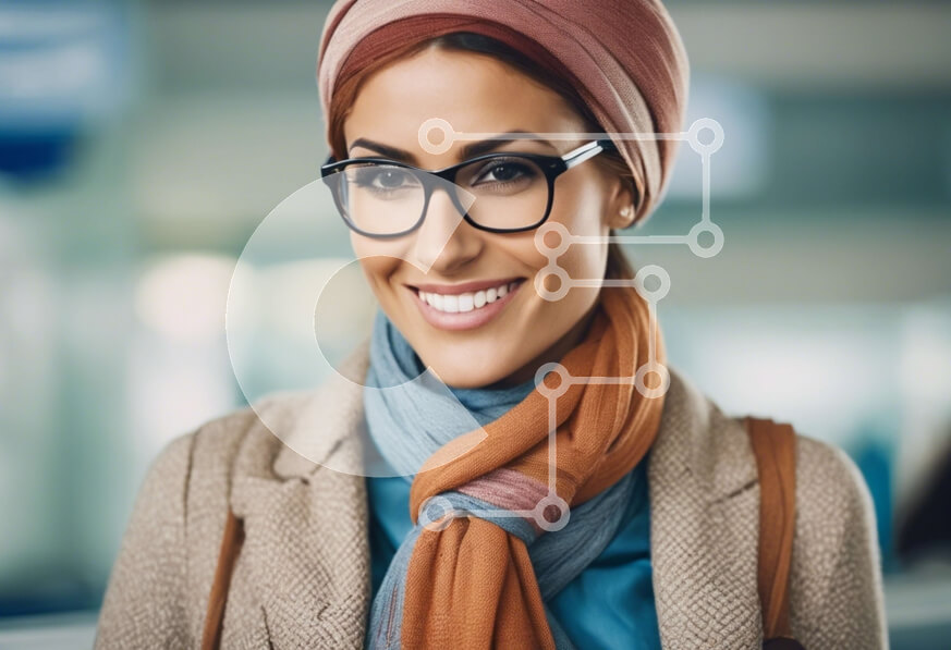 Intra Συλλεκτικό Ξύλινο Παζλ Plywood  4mm - Χαμογελαστή γυναίκα στον τερματικό σταθμό του αεροδρομίου Σε Ξύλινο Κουτί - Διαστάσεις Puzzle: 10x10 cm – 25 κομμάτια