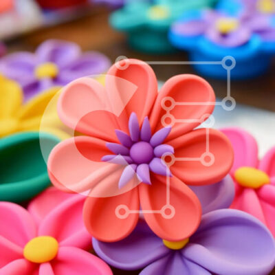 Intra Συλλεκτικό Ξύλινο Παζλ Plywood  4mm - Πολύχρωμα πλαστικά λουλούδια τοποθετημένα σε κύκλο Σε Ξύλινο Κουτί - Διαστάσεις Puzzle: 10x10 cm – 25 κομμάτια - Image 1