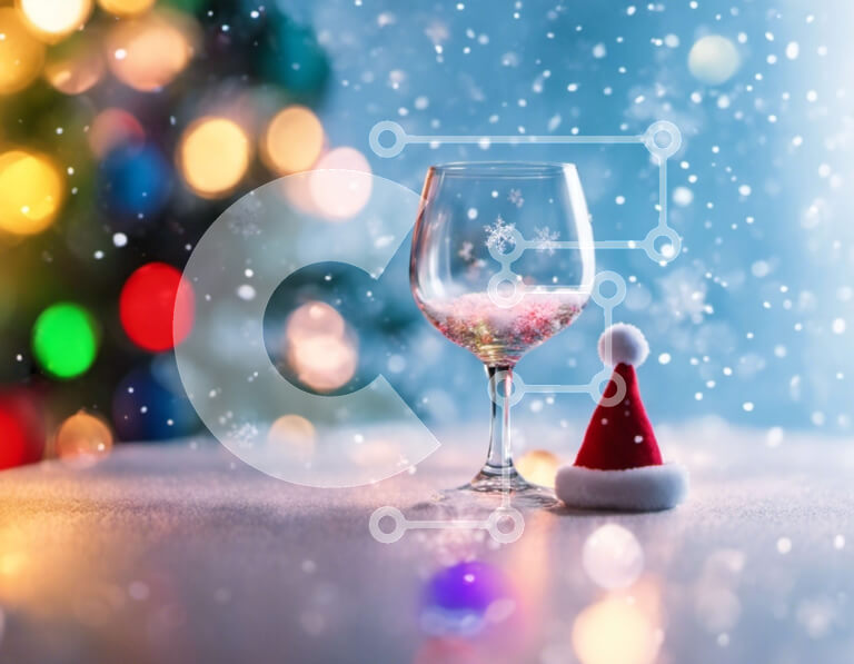 Intra Συλλεκτικό Ξύλινο Παζλ Plywood  4mm - Ποτήρι κρασιού με καπέλο Άγιου Βασίλη και νιφάδες χιονιού Σε Ξύλινο Κουτί - Διαστάσεις: 10x10 cm – 25 κομμάτια