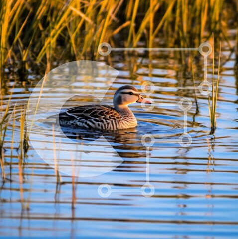 Intra Συλλεκτικό Ξύλινο Παζλ Plywood  4mm - Όμορφη εικόνα ενός μικρού πουλιού μέσα στο νερό που περιβάλλεται από ψηλά καλάμια Σε Ξύλινο Κουτί - Διαστάσεις: 10x10 cm – 25 κομμάτια - Image 1