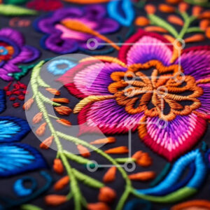 Intra Συλλεκτικό Ξύλινο Παζλ Plywood  4mm - Ζωντανό κεντημένο σχέδιο λουλουδιών σε μαύρο φόντο Σε Ξύλινο Κουτί - Διαστάσεις Puzzle: 10x10 cm – 25 κομμάτια