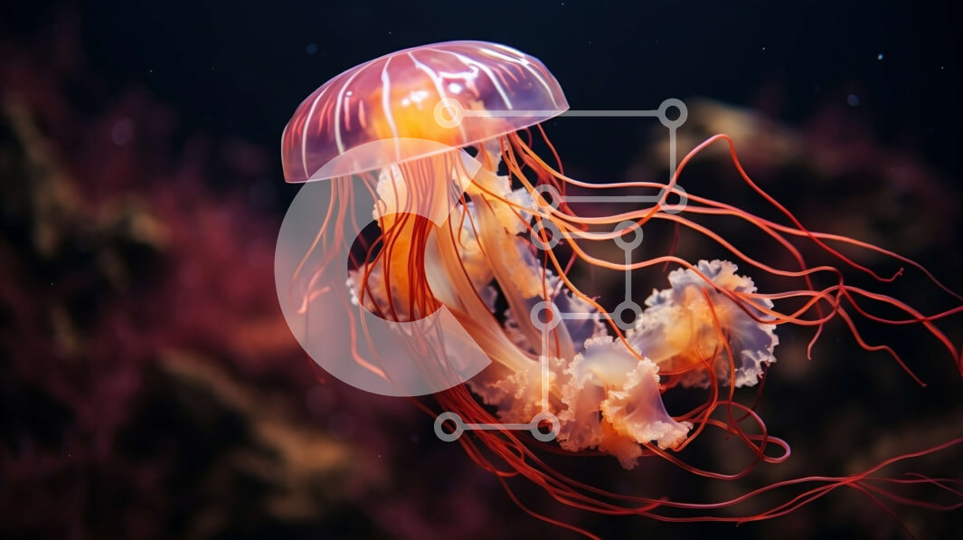 Intra Συλλεκτικό Ξύλινο Παζλ Plywood  4mm - Κόκκινη μέδουσα που κολυμπά στον ωκεανό Σε Ξύλινο Κουτί - Διαστάσεις: 10x10 cm – 25 κομμάτια