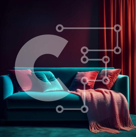 Intra Συλλεκτικό Ξύλινο Παζλ Plywood  4mm - Άνετος μπλε καναπές σε δωμάτιο με χαμηλό φωτισμό με κόκκινες κουρτίνες Σε Ξύλινο Κουτί - Διαστάσεις Puzzle: 10x10 cm – 25 κομμάτια - Image 1