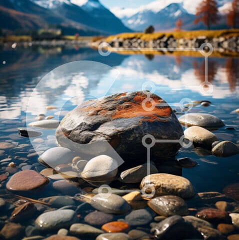 Intra Συλλεκτικό Ξύλινο Παζλ Plywood  4mm - Γραφικό τοπίο ενός βράχου δίπλα στη λίμνη με θέα στο βουνό Σε Ξύλινο Κουτί - Διαστάσεις: 10x10 cm – 25 κομμάτια - Image 1