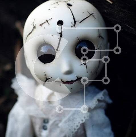 Intra Συλλεκτικό Ξύλινο Παζλ Plywood  4mm - Λευκή κούκλα με μαύρα μάτια που κάθεται σε ξύλινη επιφάνεια Σε Ξύλινο Κουτί - Διαστάσεις: 10x10 cm – 25 κομμάτια - Image 1