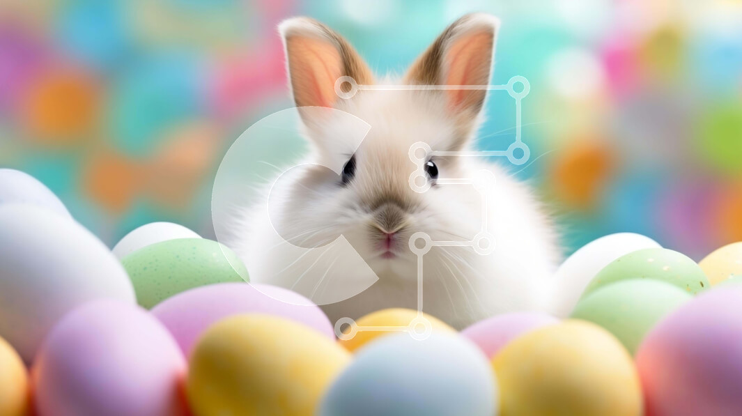 Intra Συλλεκτικό Ξύλινο Παζλ Plywood  4mm - Περίεργο πασχαλινό λαγουδάκι που περιβάλλεται από πολύχρωμα αυγά Σε Ξύλινο Κουτί - Διαστάσεις Puzzle: 10x10 cm – 25 κομμάτια