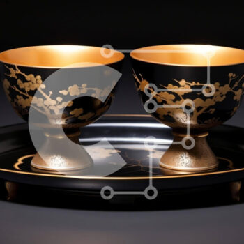 Intra Συλλεκτικό Ξύλινο Παζλ Plywood  4mm - Μαύρα και χρυσά κύπελλα σε δίσκο με φλοράλ σχέδια Σε Ξύλινο Κουτί - Διαστάσεις Puzzle: 10x10 cm – 25 κομμάτια - Image 1